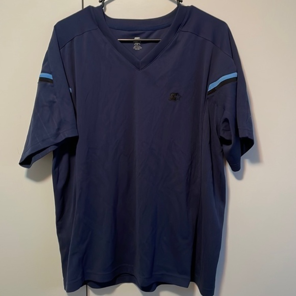 STARTER Dark Blue V-Neck Tee with Light Blue Stripes